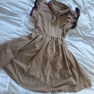 Girls 8-9 Burberry Polo Dress in Beige with Contrast Trim